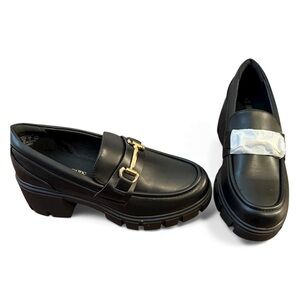 Dream‎ Pairs Black Chunky Platform Loafers Gold Chain Detail Women's Size 7 NWOB